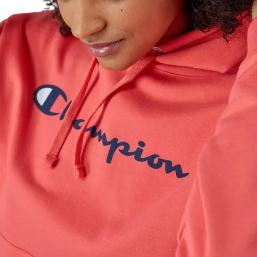 Vista 4 de Champion Sudadera con capucha para mujer, Powerblend, sudadera con capucha de forro polar para mujer, Script (talla extra grande), Guión rosa