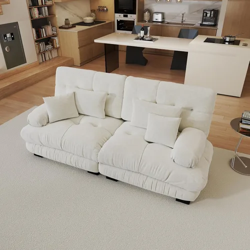 Vista 87 de Sofá modular de gran tamaño de 94 pulgadas, sofás seccionales grandes de color beige y blanco para sala de estar, juego de sofá de terciopelo, sofás