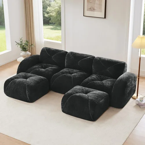 Vista 13 de Sofás modulares modulares de 110.6 pulgadas para sala de estar, sofá moderno de terciopelo sin hueso, no requiere montaje, cómodo sofá sin hueso