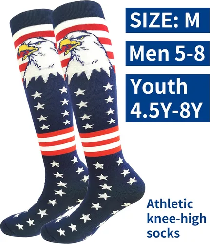 Vista 8 de Calcetines altos hasta la rodilla con la bandera americana, patrióticos por encima de la pantorrilla, para béisbol, fútbol, sóftbol y fútbol