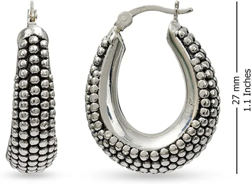 Vista 7 de LeCalla Juego de 2 pares de aretes de aro antiguos de plata esterlina para mujer., Plata de ley