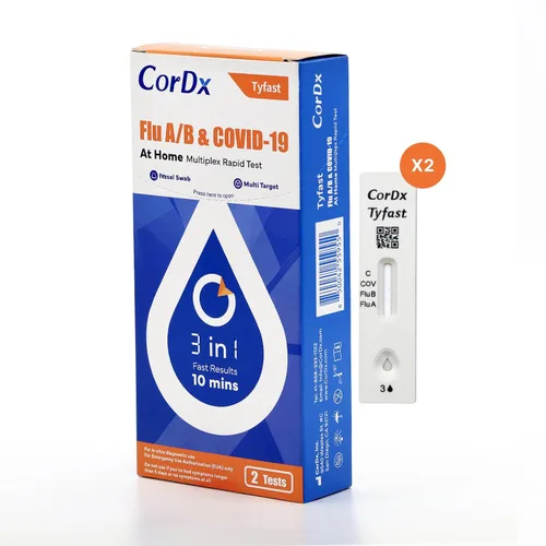 Vista 3 de CorDx TyFast Flu A/B & Covid 19 Prueba rápida multiplex, 10 minutos en casa, autorizado por EUA, kit combinado 3 en 1, 2 pruebas