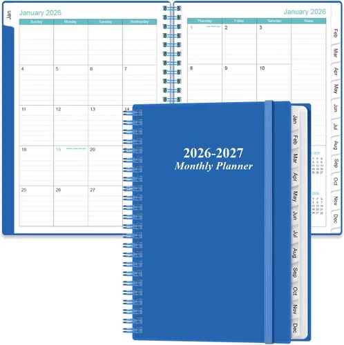Vista 18 de Agenda mensual 2026-2027 – enero 2026 – junio 2027, dos páginas por mes, calendario mensual de 18 meses con pestañas, encuadernación fuerte de doble
