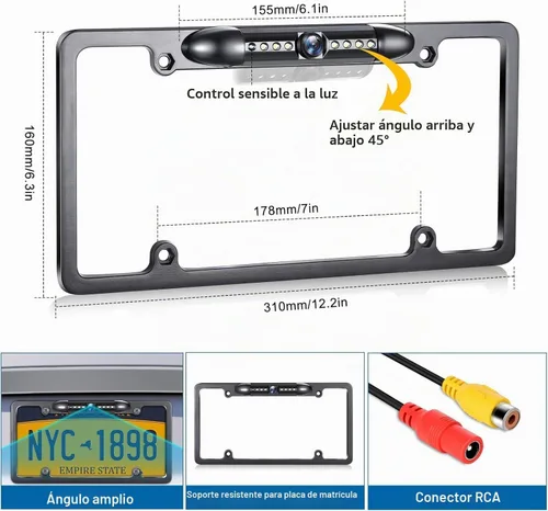 Vista 8 de GLK - Cámara de respaldo para matrícula HD con visión frontal y trasera, cámara reversa con 7 LED de visión nocturna, ángulo de visión de 170