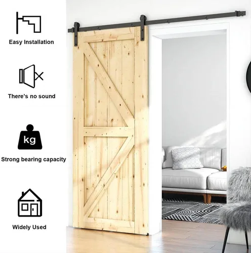 Vista 2 de Kit de herrajes para puerta corrediza de granero de 4 pies, puerta de madera individual, silencioso y fácil de instalar, se adapta a paneles de 24