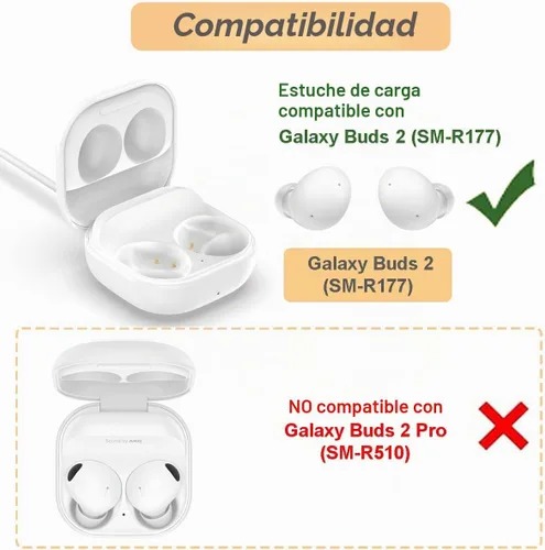 Vista 2 de Funda de carga para Samsung Galaxy Buds 2 (SM-R177), caja de estación de carga de repuesto con cable USB tipo C para auriculares Galaxy Buds 2