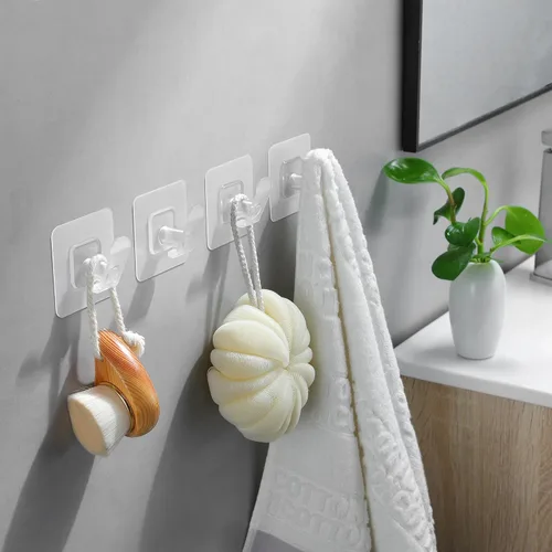 Vista 2 de Ganchos adhesivos para toallas, ganchos transparentes, ganchos de plástico resistentes para baño, cocina, para pegar en la pared