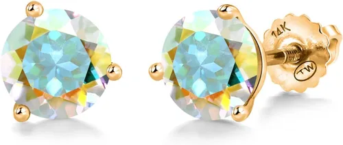 Vista 221 de Gem Stone King Aretes de Martini de oro amarillo de 14 quilates Aretes de tuerca de 3 puntas para mujeres y hombres Redondos de 0.236 pulgadas