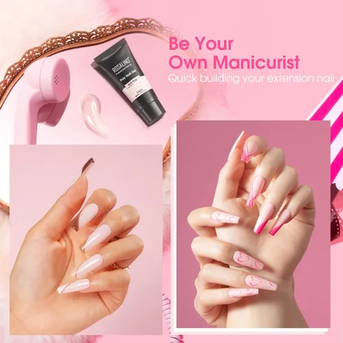 Vista 2 de ROSALIND Gel de uñas de poliéster rosa, 2.0 fl oz de gel de extensión de poliéster para uñas de color rosa natural, uñas constructoras de poliéster