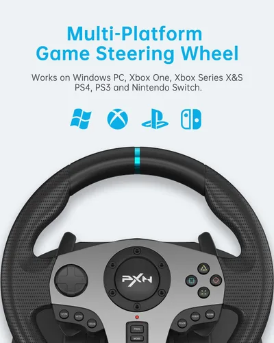 Vista 2 de PXN V9 - Volante de carreras para juegos con pedales y palanca de cambios, volante para PC, Xbox One, Xbox Series XS, PS4, PS3 y Nintendo Switch