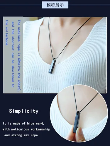 Vista 4 de Collar con colgante de cristal curativo de piedra arenisca azul, collar con colgante de cuarzo rectangular, barra cuboide vertical, collar de barra