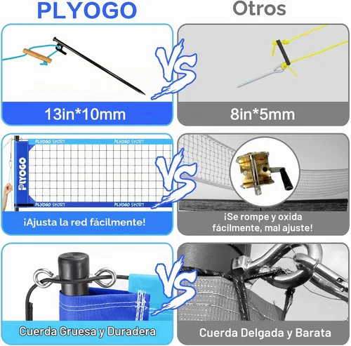 Vista 6 de Red de voleibol para patio trasero, juego de red de voleibol profesional portátil al aire libre resistente con postes de aluminio ajustables, diseño