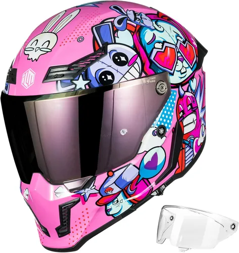 Vista 13 de ILM Cascos para Motocicleta para Adultos Hombres Mujeres Cara Completa DOT ECE Powersports Visera Dual para Carreras en Carretera con Pinlock