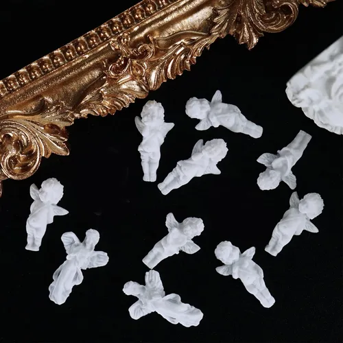 Vista 5 de WOKOTO 90 dijes de uñas de ángel en relieve blanco para uñas acrílicas 3D Angel Baby Nail Art Charms Retro Barroco Cupido Diseños Accesorios de Arte