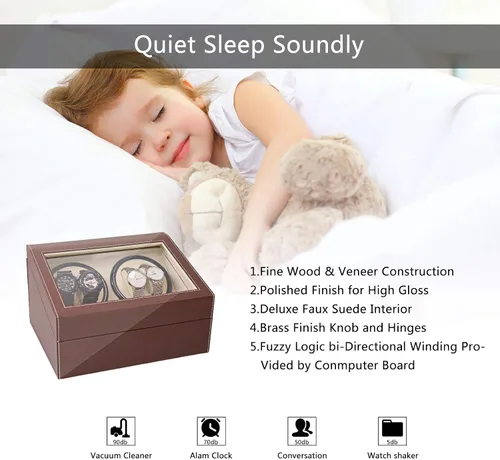 Vista 5 de SHZICMY Enrollador automático de reloj, 4+6 relojes automáticos Winders caja de exhibición de almacenamiento caja de bobinadoras de reloj