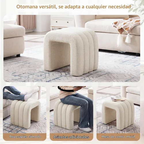 Vista 11 de Taburete otomano multifuncional, reposapiés para sofá, taburete de tocador moderno para sala de maquillaje, sala de estar y entrada, taburete Beige