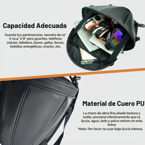 Vista 4 de Bolsa de cola para motocicleta, multifuncional, para guardar en el asiento trasero, bolsa de sillín, bolsa de tanque para motocicleta con correa