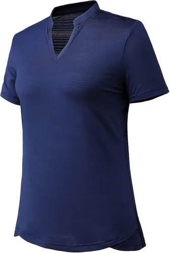 Vista 7 de MIER Polo de golf para mujer, sin cuello, UPF 50+, manga corta, tenis y correr, cuello en V