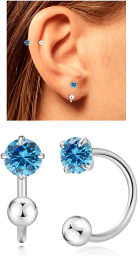Vista 16 de Aretes Huggie de medio aro para mujeres y niñas, pequeños aretes de cartílago, aretes de botón con piedra natal para mujeres, aretes de botón