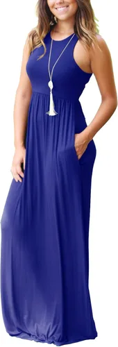 Vista 2 de GRECERELLE Womens Sleeveless Racerback Loose Plain Maxi Dress Floral Print Casual Long Dresses with Pockets