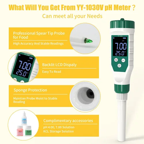 Vista 2 de Medidor digital de pH para alimentos, probador de pH de alimentos con sonda de pH de alta precisión para masa madre y pan, medidor de pH