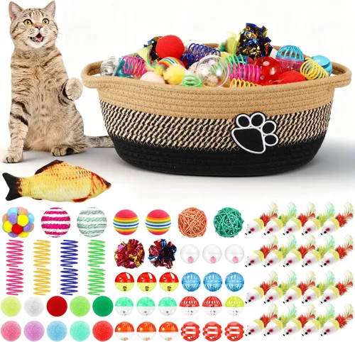Vista 7 de Sosation Juego de 70 cestas de almacenamiento de Pascua para gatos, juego de juguetes coloridos para gatitos para interiores, incluyendo ratones