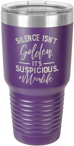 Vista 10 de SILENCE ISN'T GOLDEN ITS SUSPICIOUS - Vaso con tapa superior deslizante y pajita (acero inoxidable, taza de viaje), Gris