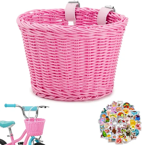 Vista 9 de Cesta delantera para bicicleta de niños, tejida a mano multicolor, para niños y niñas