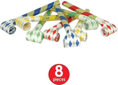 Vista 4 de Super-Tube Matracas Silenciosas de 16 Pulgadas Colores Surtidos Paper Blowouts in Assorted Colors with Diamond Patterns, for Birthdays, Holidays