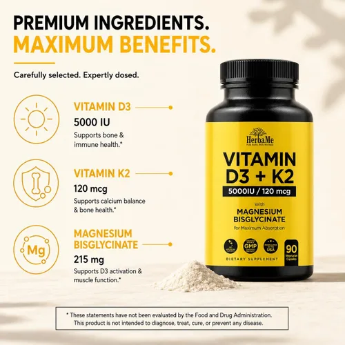 Vista 9 de HerbaMe Vitamina D3 5000 UI + K2 con fórmula de bisglicinato de magnesio
