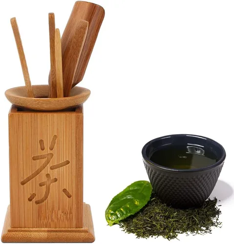 Vista 3 de Juego de té chino de gongfu, juego de trompeta de ceremonia de té de seis piezas, herramientas de servicio de té con aguja de té, cuchara, clip