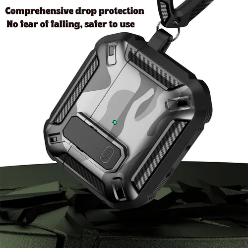 Vista 6 de YSNZAQ Funda para AirPods 4, potente protección contra caídas, con mosquetón llavero y clip de bloqueo para AirPods4 2024 MCEJ azul oscuro