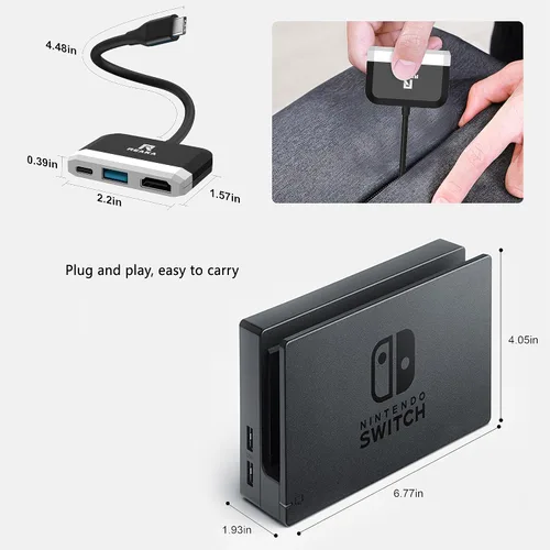 Vista 5 de Switch Dock para Nintendo SwitchOLED, base de TV portátil con puerto USB 3.0 HDMI 4K y carga USB C, base de viaje para Nintendo Switch, Samsung