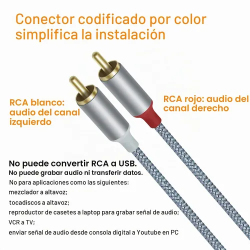 Vista 6 de DCHAV Cable adaptador de audio USB a RCA de 4 pies tipo A a 2 RCA macho 2RCA y divisor en Y, cable trenzado de nailon, interfaz rojo y blanco