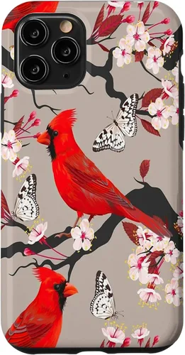 Vista 27 de Funda para iPhone 16 Women Girls Cardinals Red With Floral Butterfly