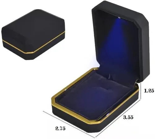 Vista 2 de FNIGIFT Caja colgante de collar de plástico de cuero de forma cuadrada de lujo de joyería LED con luz LED (estilo negro 2)