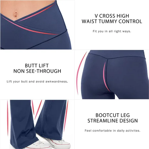 Vista 117 de HEGALY Pantalones de yoga acampanados para mujer, leggings cruzados, suaves, de cintura alta, pantalones casuales de entrenamiento con corte de bota