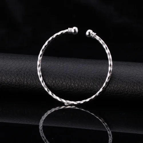 Vista 6 de U7 delicado brazalete de puño simple de platino bañado en oro real de 18K, joyería moderna.