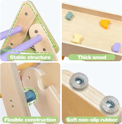 Vista 5 de LOL-FUN Pikler - Juego de triángulos con tobogán para niños pequeños de 1 a 3 años, juguetes de escalada Montessori para niños de 1 año, juego