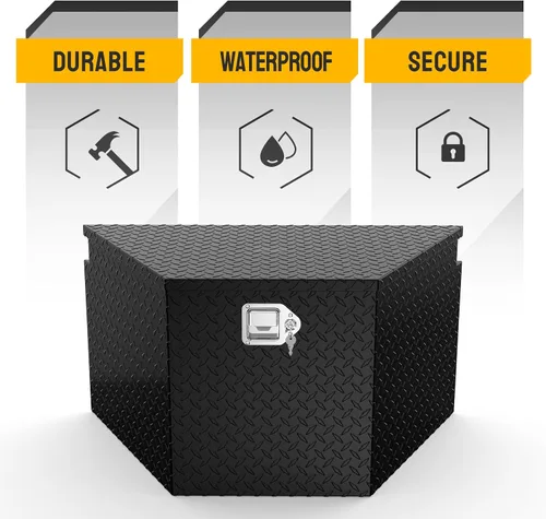 Vista 4 de TUFFIOM Caja de Herramientas para Cama de Camión de Aluminio de 33", Caja de Herramientas de Remolque de Placa Diamantada de Servicio Pesado