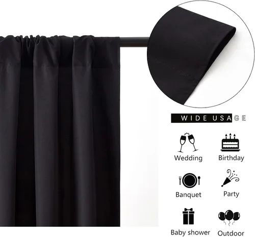 Vista 4 de Cortinas de fondo de poliéster negro para cortinas, 2 paquetes de 5 x 8 pies, cortina de tela de cortina de Halloween para decoración de fiestas