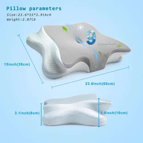 Vista 5 de Newpol Almohada de espuma viscoelástica cómoda para aliviar el dolor de cuello y apoyo cervical, material de enfriamiento, almohada ergonómica