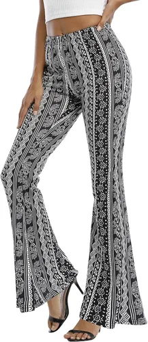 Vista 4 de WSPLYSPJY Pantalones Palazzo acampanados con estampado elástico para mujer