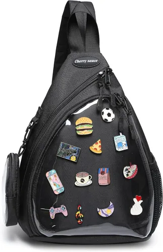 Vista 10 de Bolsa Oxford Ita Kawaii con Pin de Exhibición, Mochila Deportiva de Hombro Único, Mochila de Senderismo, Mochila de Día, Beige