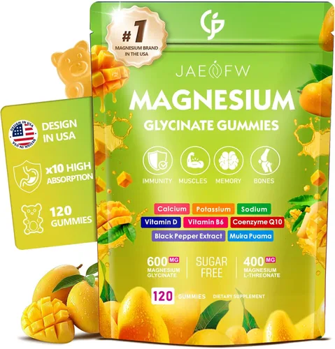 Vista 5 de Gomitas de glicinato de magnesio 400 mg, suplemento de magnesio de alta absorción para mujeres, hombres y niños, apoyo muscular y relajación, sin