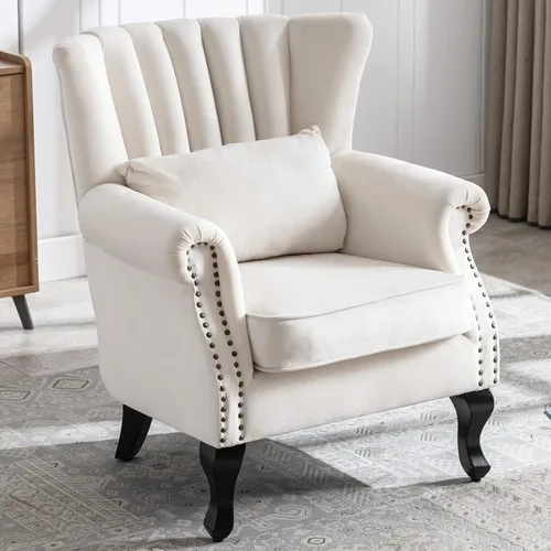 Vista 14 de Sillas de Brazo de Lectura Accent Sillas Midcentury Modernas Cómodas Silla de Sofá de Esquina, Silla de Club Wingback de Sala de Espera con Respaldo