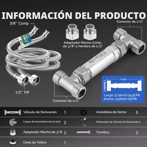 Vista 3 de Kit de válvula de sensor de acero inoxidable 304 de repuesto para sistema de bomba de recirculación de agua caliente instantánea, incluye válvula