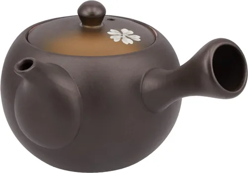 Vista 2 de Tokoname Ware F908 Tomisen Black Mud Shallow Bag - Tetera de flor de cerezo, 9.5 fl oz (9.5 fl oz)
