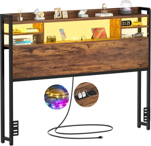 Vista 18 de Aheaplus Cabecero para cama de tamaño individual con almacenamiento, cabeceros con luz LED, tomas de corriente, puertos USB, tamaño individual