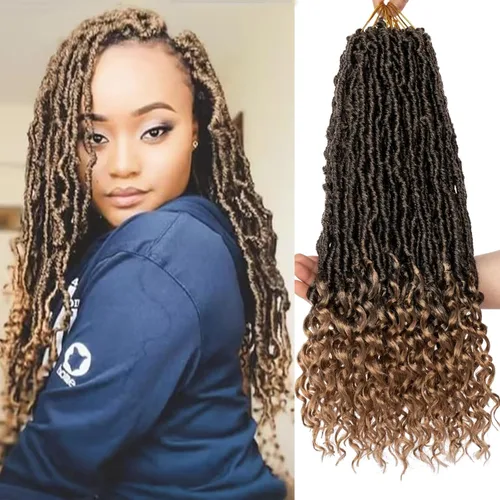 Vista 18 de Leeven 7 Paquetes Cabello Crochet Faux Locs con Puntas Rizadas 10 Pulgadas Pre-enrollado Goddess Locs Trenzas Crochet Cabello 84 Hebras Negro